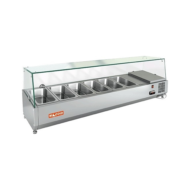 Настольная холодильная витрина для ингредиентов HICOLD VRX 1500 1/3 со стеклянной надстройкой